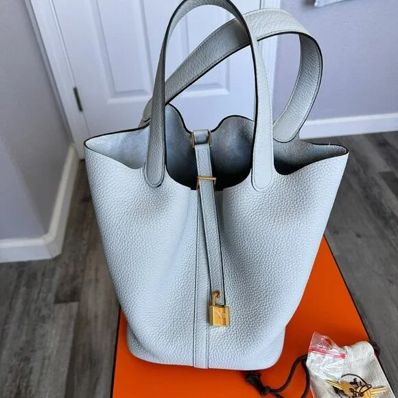 Hermès Picotin Lock 22 Bleu Pale Clemence Gold Hardware - Picture 1 of 9